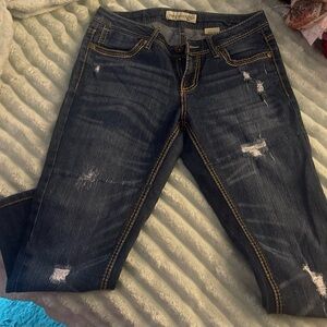 Distressed Dark Blue Women’s Blue Jean Capri’s